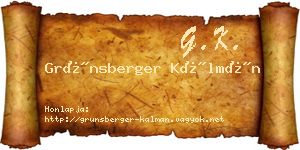 Grünsberger Kálmán névjegykártya